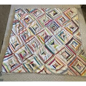 Vintage Patchwork Multicolored Handmade 88”x88” Quilt For Upcycling-A2